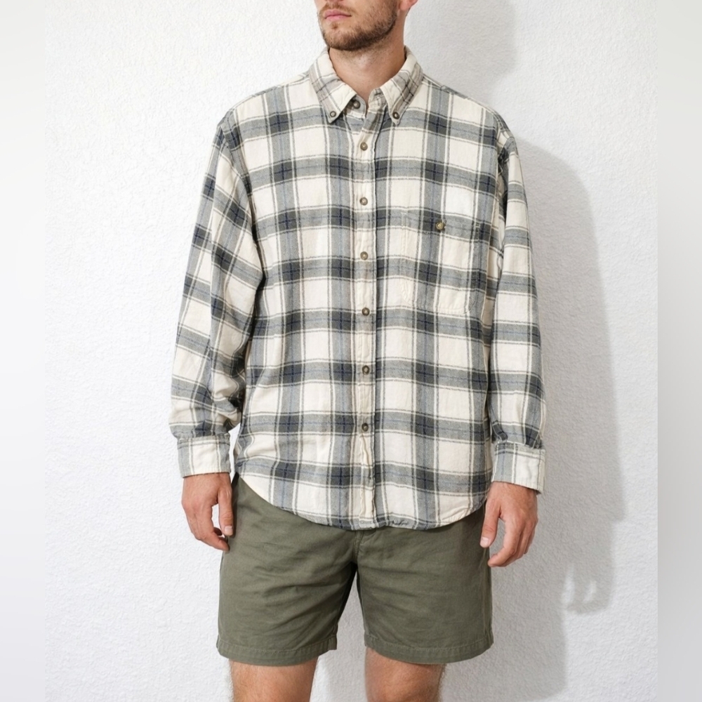 Basic Equipment 100% cotton Shirt Plaid Button Down Long Sleeve Size M unisex
